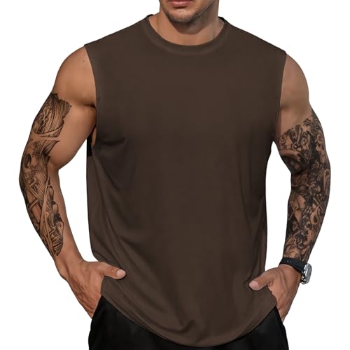 Mens Tank Shirt Casual Sleeveless Soild Color Tops Summer Quick Dry Workout Gym Muscle - color: Brown, size: Small