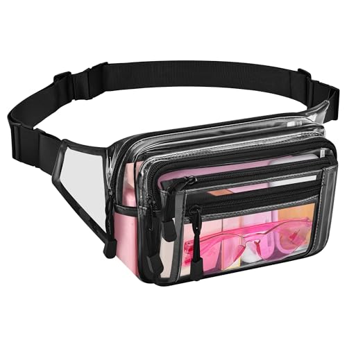 Clear Bag Stadium Approved Large Clear Fanny Pack for Women for Work,Multi-purpose Waist Bag for Travel & Sporting Event - color: Black, style: 1-pack-pvc