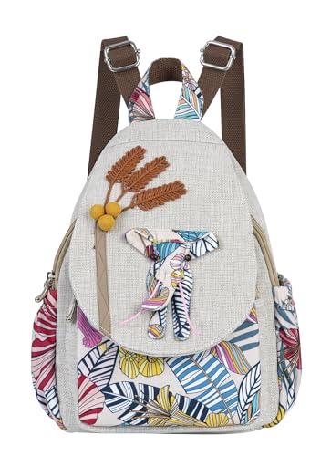 Small Canvas Backpack, Retro Boho Washed Hippie for Women Daily Commute (Colorful Elephant Decorations) - color: Colorful Elephant