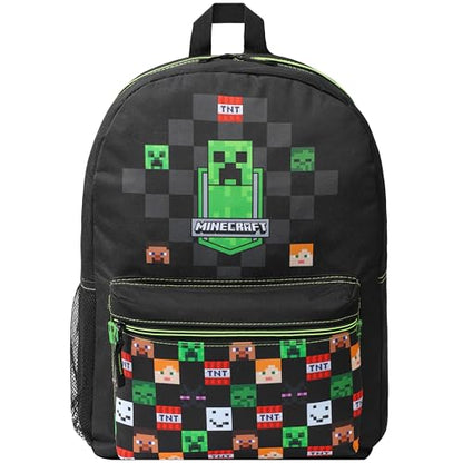 Minecraft Backpack for Boys Kids Teens Adjustable Straps Front Pocket Daypack Backpacks for Sports Gym School Gamer Gifts (Black) - color: Black