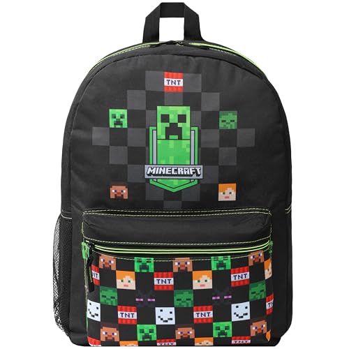 Minecraft Backpack for Boys Kids Teens Adjustable Straps Front Pocket Daypack Backpacks for Sports Gym School Gamer Gifts (Black) - color: Black