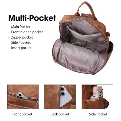 WYFJNX Backpack Purse for Women PU Leather Backpack Ladies Fashion Handbag Designer Shoulder Bag Small Travel Bag Brown - color: Brown