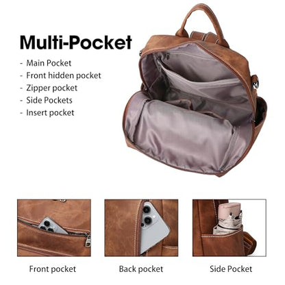 WYFJNX Backpack Purse for Women PU Leather Backpack Ladies Fashion Handbag Designer Shoulder Bag Small Travel Bag Brown - color: Brown