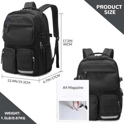 Lohol Water Resistant Backpack with Multifunctional Pockets for Teens, Durable Bookbag fits 15.6 inch Laptop for School Travel College, 25L (Black) - color: Black