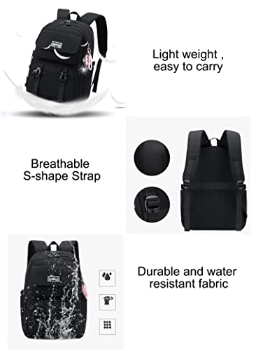JiaYou Teen Girls Casual Backpack High Middle School Daypack Women Daily Travel Laptop Bag (2# Black, 26 Liters) - color: 2# Black