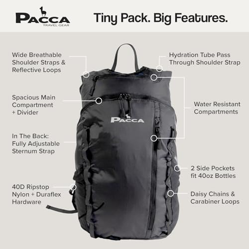 Pacca Onda 20L Packable Lightweight Foldable Backpack for Travel, Camping, Outdoor, Hiking Pocket Backpack (Black) - color: Black