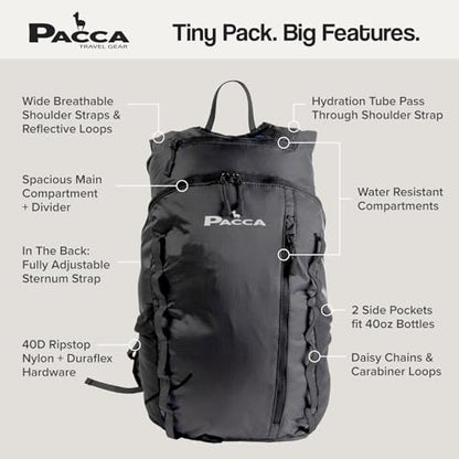 Pacca Onda 20L Packable Lightweight Foldable Backpack for Travel, Camping, Outdoor, Hiking Pocket Backpack (Black) - color: Black