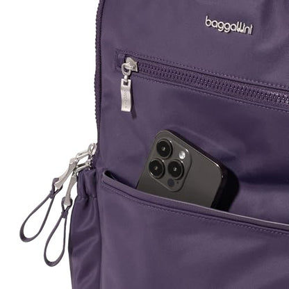 Baggallini Tribeca Expandable Laptop Backpack - 15"x11" Lightweight RFID Computer Bag for Work & Travel with Luggage Sleeve - color: Deep Grape Twill