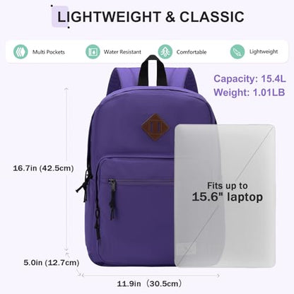 VX VONXURY Backpack for Men Women, Lightweight Kids School Bag, Classic Basic Laptop Bookbag for College Work Travel Hiking - color: Purple