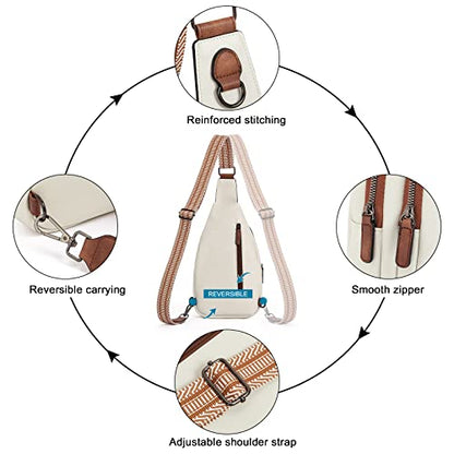 CLUCI Crossbody Bags for Women Men,Leather Sling Bag Cross Body Backpack for Woman Gifts for Women Birthday Unique - color: 0-0 Beige With Brown