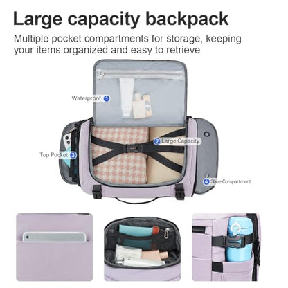 Carry On Travel Backpack with Shoe Compartment Flight Approved Laptop Backpack Expandable Work Business Backpack for Women Men Casual Daypack, Purple - color: Purple, style: A