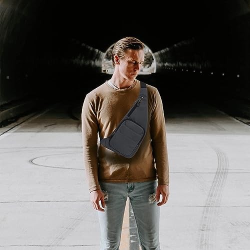 Peicees Water-resist Sling Bag Crossbody Bag for Men Slim Chest Backpack Man Purse Small Shoulder Bag for Travel Hiking - color: Z-black