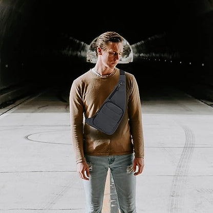 Peicees Water-resist Sling Bag Crossbody Bag for Men Slim Chest Backpack Man Purse Small Shoulder Bag for Travel Hiking - color: Z-black