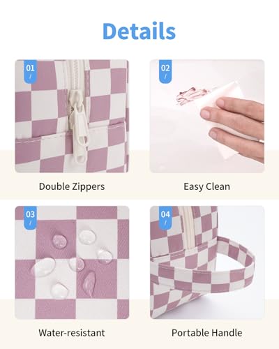 Narwey Clear Toiletry Bags for Traveling Women Men, Clear Travel Bags for Toiletries Makeup Bag Cosmetic Bag with Zipper, Make Up Organizer, Skincare Bag (Dusty Pink Checkerboard) - color: Y-Dusty Rose Checkerboard