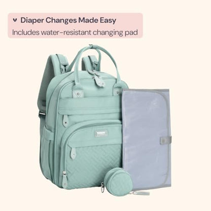 BabbleRoo Diaper Bag Backpack - Baby Essentials Travel Bag - Multi Function Water Resistant Diaper Bag, Travel Essentials Baby Bag with Changing Pad, Stroller Straps & Pacifier Case – Sage Green - color: Sage Green, size: Large
