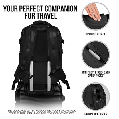 Airline Flight Approved Multifunctional Large Travel Backpack For Women Man,Travel Essentials,Carry On/Personal Item Backpack Under 18x14x8,Laptop Backpack,AntiTheft pocket,USB port
