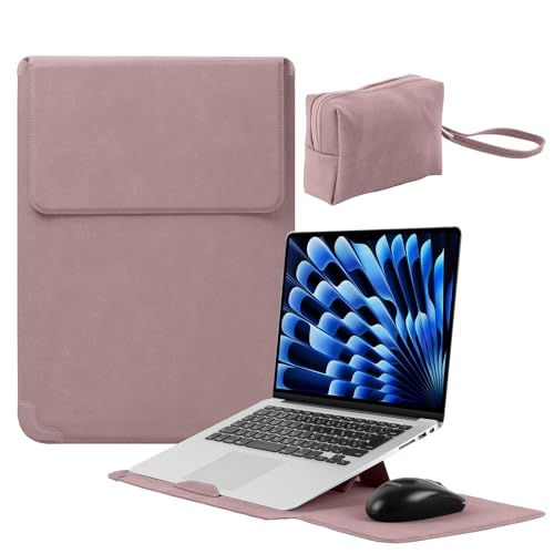 15-16 Inch Protective Laptop Sleeve Case with Stand, for MacBook Air 15" M5~M2 (2026-2023); MacBook Pro 16" M5~M1, Pro/Max(2026-2021), Matte PU Leather Laptop Case 15"-16" (Dark Pink) - color: Dark Pink, size: 15-16 Inch