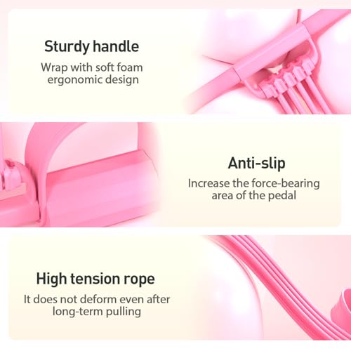 Pedal Resistance Bands with Handles, Upgrade Adjustable 8-Tubes Multifunction Tension Rope, Foot Pedal Resistance Bands for Fashion Puller Exercise Abdomen Waist Arm Leg - color: Pink