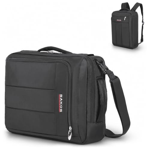 SAKOS Flash 3 in 1 Laptop Bag, 15.6 Inch Convertible Messenger, Shoulder Bag & Backpack, Water Repellent Travel Bag, Professional Work Bag for Men & Women, Briefcase with Laptop Compartment - Black - color: 5. Flash - Black
