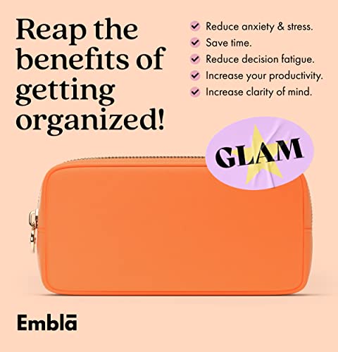 Embla Makeup Bag Travel Cosmetics Pouch and Toiletry Bag, Nylon Zipper Pouch Purse, Cute Make Up Organizer Storage Tote for Women Girls, Waterproof Travel Skincare Case, Small Makeup Bags, Peach