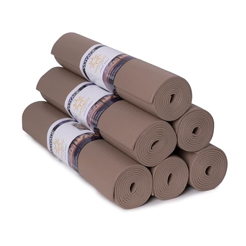 Voyage Yoga Mat, 6 Pack, 72" x 24" Professional Studio and Gym Bulk Yoga Mats, 5mm Thick, Durable, Anti-Tear, Non Slip Fitness and Exercise Mats - color: Mocha