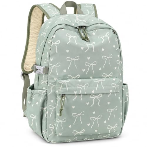 LOIDOU Girls Backpack for Kids Cute School Bookbag - color: Sage Green, size: L-17"