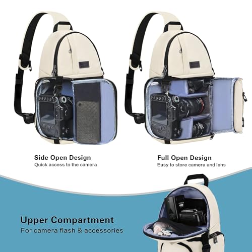 MOSISO Camera Sling Bag, DSLR/SLR/Mirrorless Camera Case Shockproof Photography Camera Backpack with Tripod Holder & Removable Modular Inserts Compatible with Canon/Nikon/Sony/Fuji, Beige - color: Beige