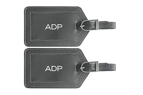 Personalized Monogrammed Leather Luggage Tags - 2 Pack - color: Grey
