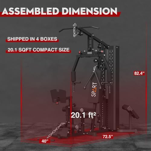 SPART Home Gym Station,Multifunctional Home Gym Workout Equipment,with 160LBS Weight Stack for Leg Press & Chest Fly, All in One Exercise Equipment Full Body Strength Training with Pulley System - color: Black, style: Steel Cover