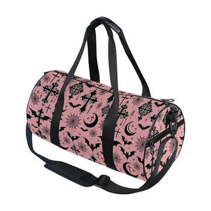 MNSRUU Sports Duffel Bags, Black Gothic Moon Spider Webs and Bats Athletic Gym Bag Overnight Workout Travel Tote Luggage for Men Women Yoga - color: Bats I8898