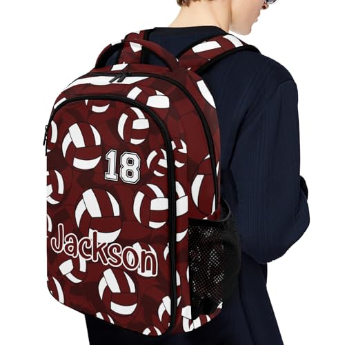 Dark Red Volleyball Pattern Casual Backpack Daypack Bookbag Laptop Bag Custom Shoulders Backpacks for Gifts - color: Dark Red Volleyball Pattern