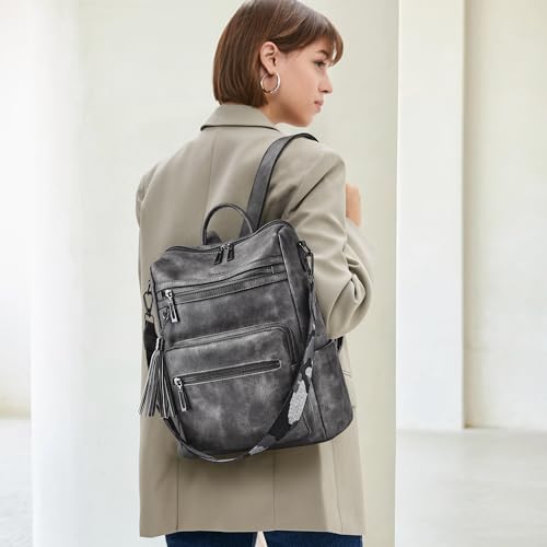 Shrrie Backpack Purse for Women Leather Backpack Fashion Designer Travel Backpack Convertible Shoulder Bag - color: 2-2-two-toned Dark Gray
