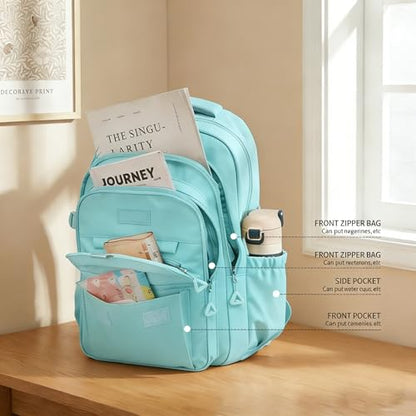 Eagerrich School Cute Aesthetic Backpack Girls Basckpack for Students Kids Teen Girls Large Capacity Bookbags College Backpacks Laptop Lightweight Bookbag Casual Travel Daypacks School Bag（Blue） - color: Blue