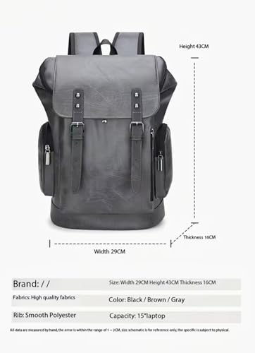 PU Leather Casual Backpack 15.6 Inches Travel College Work Business Laptop Backpack Multi-Pocket Schoolbag (Grey1) - color: Grey1