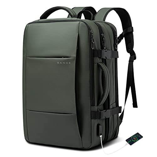 BANGE Carry-on Backpack, 45L Expandable Travel Backpacks,Weekend Backpack Briefcase,Waterproof Laptop Backpack Fits For 17.3” Laptop - color: Green, size: 45L(expansion)