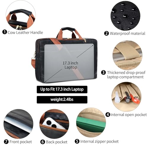 Stuery Faux Leather Messenger Bag for Men 17-17.3 Inch: Laptop Bag Briefcase Computer Handbags Shoulder Crossbody Bag with Padded Laptop Sleeve for Work College Travel, Black Brown - color: Pu Black Brown