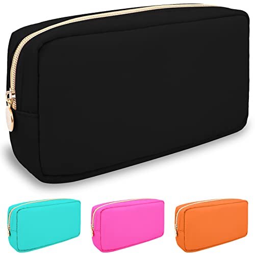 Nylon Small Makeup Bag for Purse, Cute Preppy Makeup Bag Cosmetic Zipper Pouch Purse, Waterproof Portable Travel Toiletry Bag Coin Pouch Clutch Makeup Brush Bag Organizer Storage for Women Girls(Blue) - color: Black, size: Small