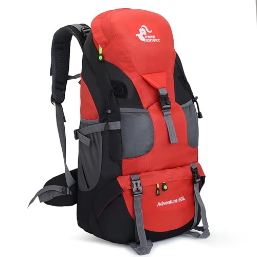 Bseash 50L Hiking Backpack, Water Resistant Lightweight Outdoor Sport Daypack Travel Bag for Camping Climbing Skiing Cycling (Red - No Shoe Compartment) - color: Red - No Shoe Compartment