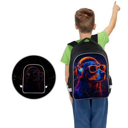 HiMagics Large Capacity Kids Backpack - Water-Resistant Elementary School Bag with Multi-Compartments, Durable Bookbag for Middle High School Teens Boys & Girls Music Dog Black - color: A09-dog