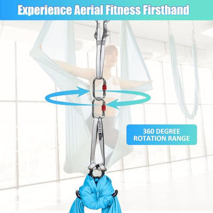 Aerial Silks Kit & Aerial Yoga Hammock - 11Yd Premium Fabric with Hardware - Easy Setup for Flying Yoga, Aerial Swing & Fitness - Supports Up to 14ft Rigging - color: Light Blue