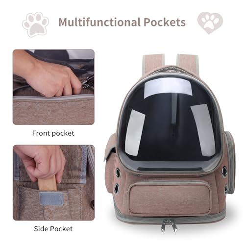 Cat Backpack Carrier for Cats and Small Dogs, Breathable Cat Bubble Backpack, Airline Approved Pet Travel Carrier for Hiking Camping Outdoor(Brown) - color: Brown
