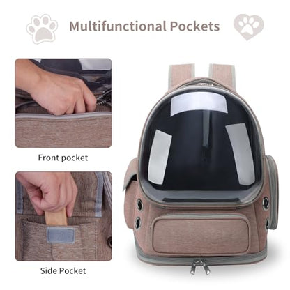 Cat Backpack Carrier for Cats and Small Dogs, Breathable Cat Bubble Backpack, Airline Approved Pet Travel Carrier for Hiking Camping Outdoor(Brown) - color: Brown