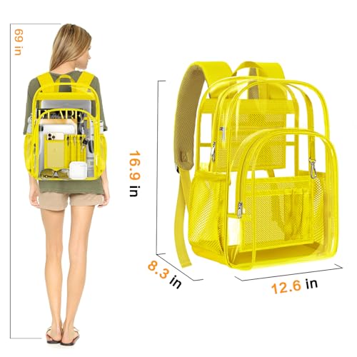 PAMANO Clear Backpack, Heavy Duty Transparent Reinforced Bottom See Through for College, Travel Work Security - color: Yellow