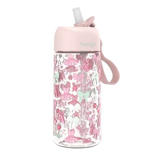 Bentgo Kids Water Bottle - Leak-Proof, Durable Tritan PFAS- & BPA-Free 15 fl oz, Kids/Toddlers Ages 3+ for School & Sports; Bite & Sip Spout, Carrying Handle, Dishwasher Safe (NEW Ballet & Bows) - color: Ballet and Bows
