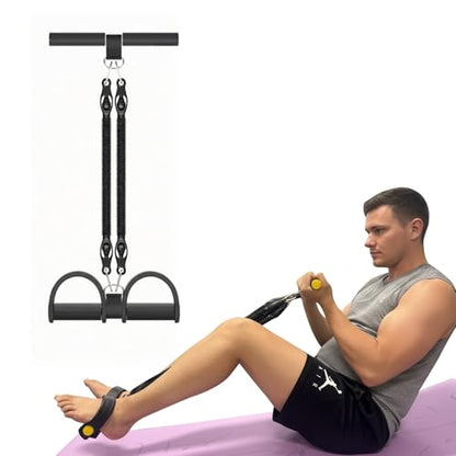 Multifunction Tension Rope, 2 Tubes Stretch Yoga Pedal Tension Strap, Adjustable Resistance, Tension Rope Fitness Equipment - color: Black-2