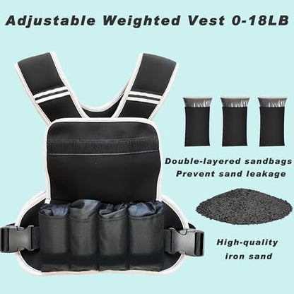 Adjustable Weighted Vest for Women and Men, 0-10lb/0-18lb with Removable Weights, Neoprene Fabric, Reflective Stripe and Padded Shoulders for Walking and At-Home Cardio - size: 2-18LB