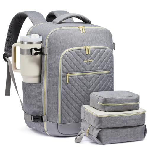 LOVEVOOK Large Travel Backpack for Women, TSA Carry on Backpack for Airplanes, 40L Personal Item Travel Bag for Women fits 17" Laptop,Waterproof Carry on Bag Airplane Approved with 3 Packing Cubes - color: Dark Gray -M, size: 40L-4Pcs