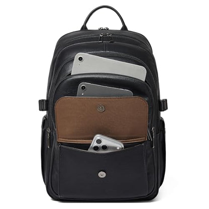 Vegan Leather Backpack, TSA Travel Backpack for Men and Women, Fits 17.0 Inch Notebook with Luggage Strap and USB Port, Black - color: Black