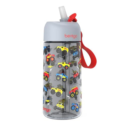 Bentgo Kids Water Bottle - Leak-Proof, Durable Tritan PFAS- & BPA-Free 15 fl oz, Kids/Toddlers Ages 3+ for School & Sports; Bite & Sip Spout, Carrying Handle, Dishwasher Safe (Trucks) - color: Trucks