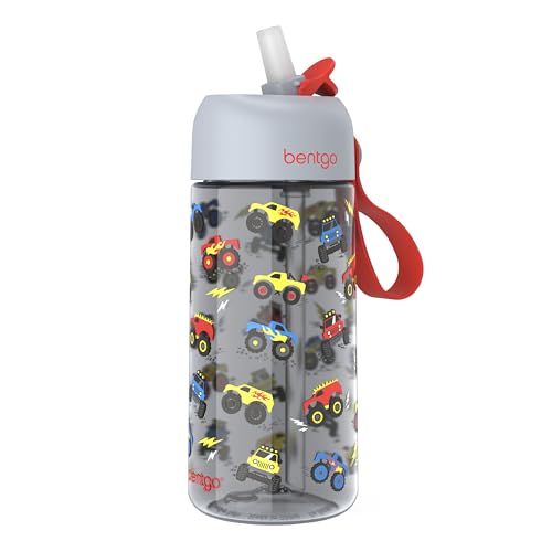 Bentgo Kids Water Bottle - Leak-Proof, Durable Tritan PFAS- & BPA-Free 15 fl oz, Kids/Toddlers Ages 3+ for School & Sports; Bite & Sip Spout, Carrying Handle, Dishwasher Safe (Trucks) - color: Trucks